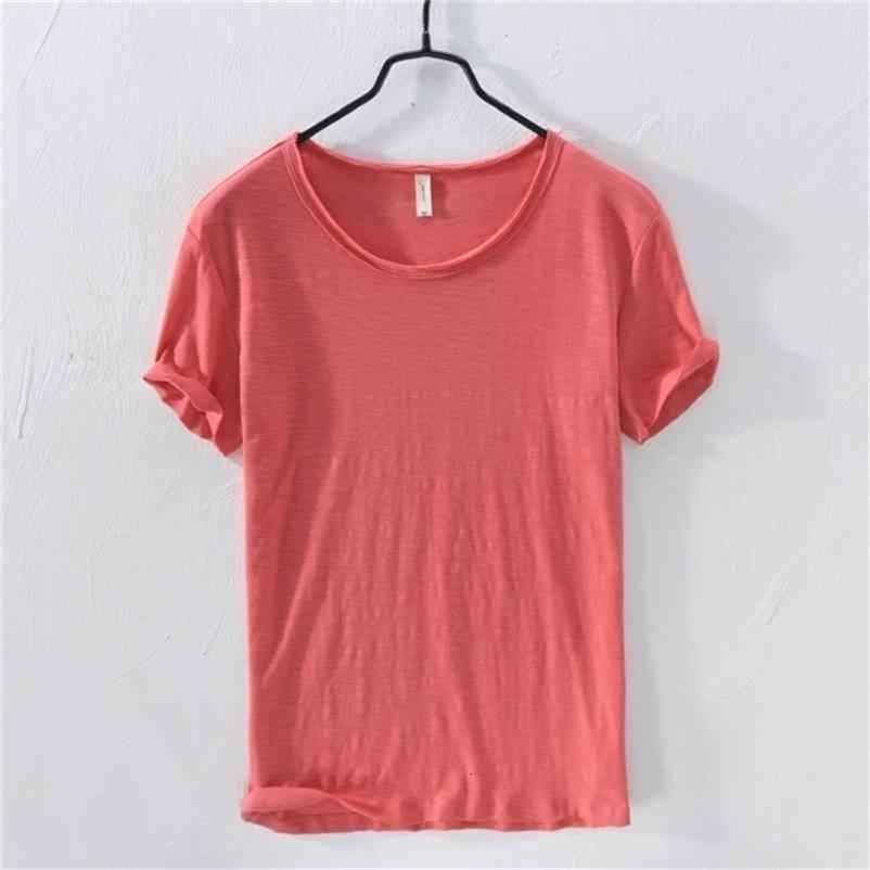 Summer Pure Cotton T-shirt For Men O-Neck Solid Color Casual Thin T Shirt Basic Tees Plus Size Male Short Sleeve Tops Clothing 210329