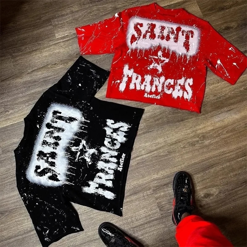 Harajuku streetwear trend large pattern printed mens O-neck loose top oversized Y2k style fashionable T-shirt 250118