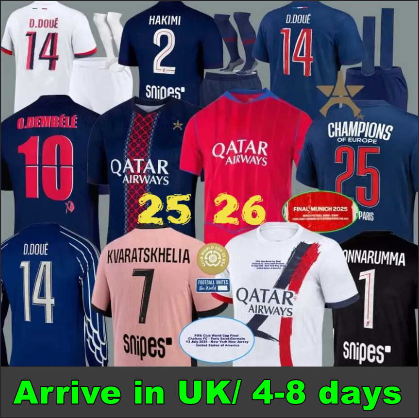 2025 2026 maillot de foot Kvaratskhelia soccer jerseys CHEVALIER JOAO NEVES HAKIMI football shirtS 25 26 hommes BARCOLA Zaire-Emery O.Dembele PARIS final PSGES D.Doue