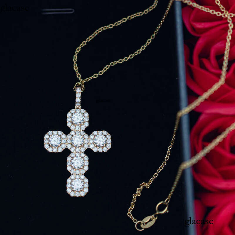 New Design 4mm 5mm 6mm Moissanite Dia Halo Hip Hop Cuban Cross Pendant for Tennis Chain Jewelry