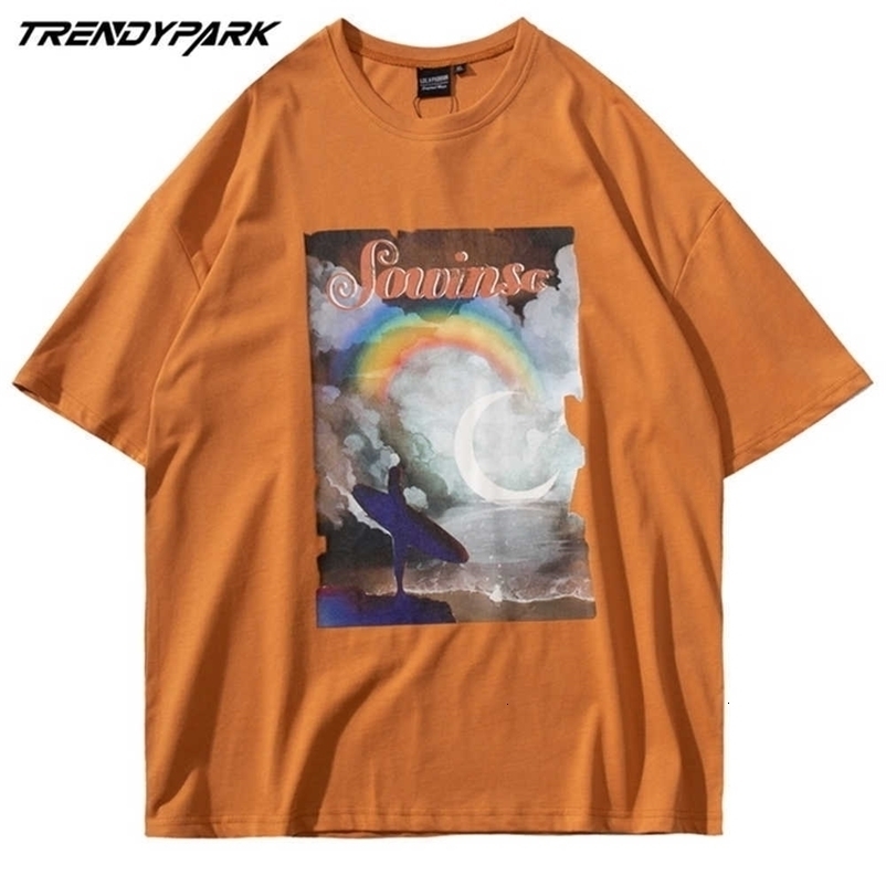 Hip Hop Men Tshirt Rainbow Painting T-Shirt Summer Short Sleeve T Shirt Harajuku Cotton Casual Streetwear Oversized Tops Tees 210601