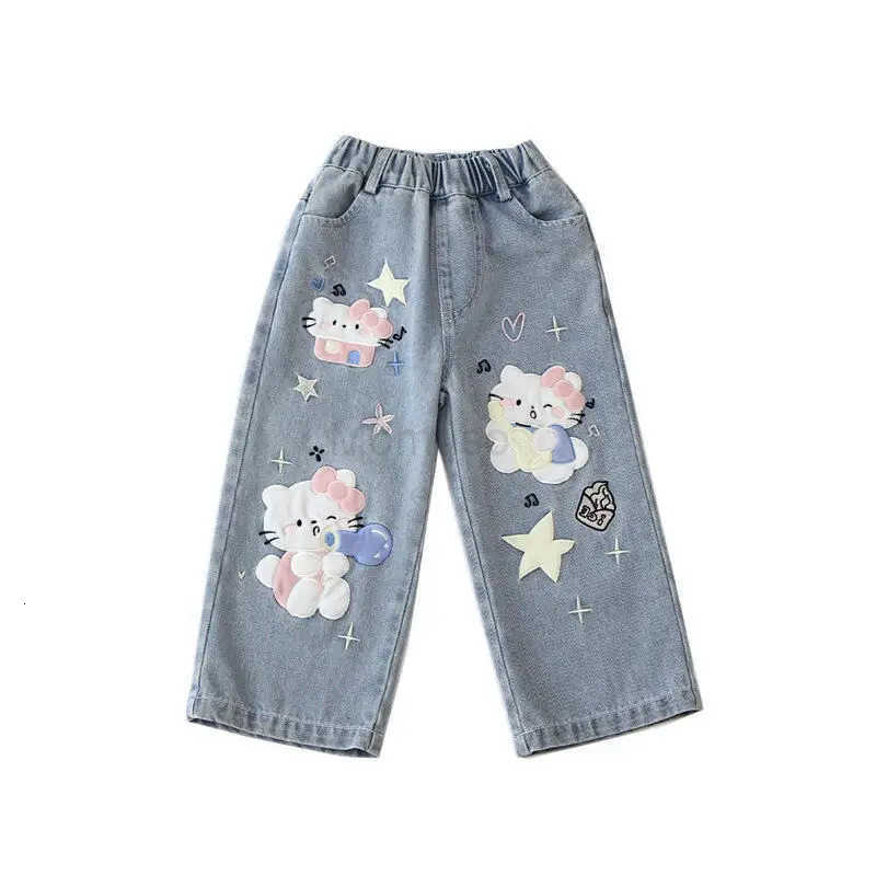 Sanrio Hello Kitty Jeans Girl Spring Autumn StraightLeg Pants Child Versatile Kawaii Anime Cartoon Fashion New Casual Clothing L250925