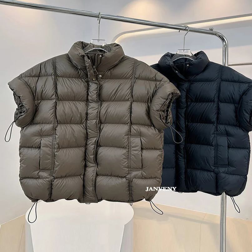 Janveny y Autumn Loose Inflatable Sleeveless Tank Top Womens Turtle Neck Zipper Warm Light White Duck Down Coat 240910