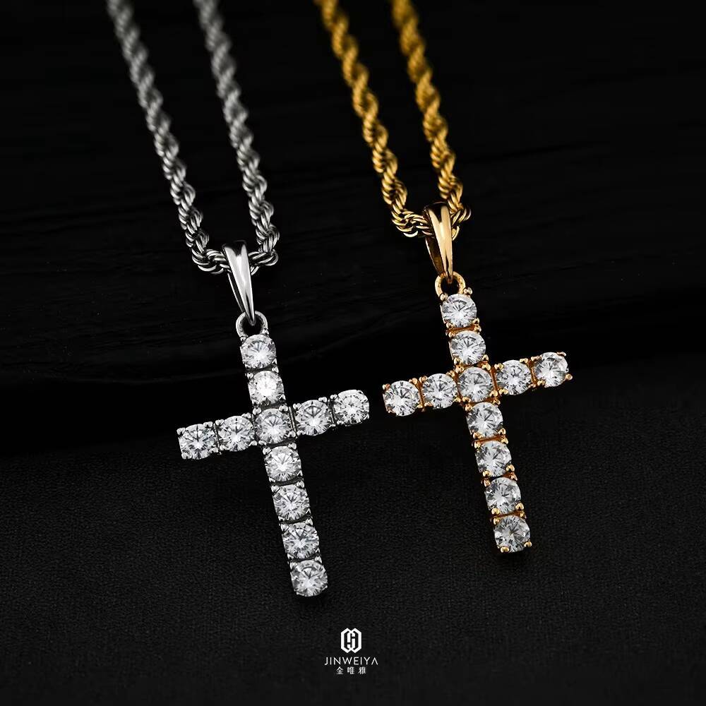 Classic Cross Pendant Hip Hop VVS Moissanite Silver Customized Trend Diamond Cross Necklace Pendant Mens Luxury Pendant