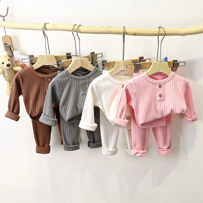 Autumn 2025 Ins Children Baby Girls 2PCS Pajamas Set Cotton Solid Bottom Tops Stretch Warm Pants Suit Kids Girls Homewears 250219