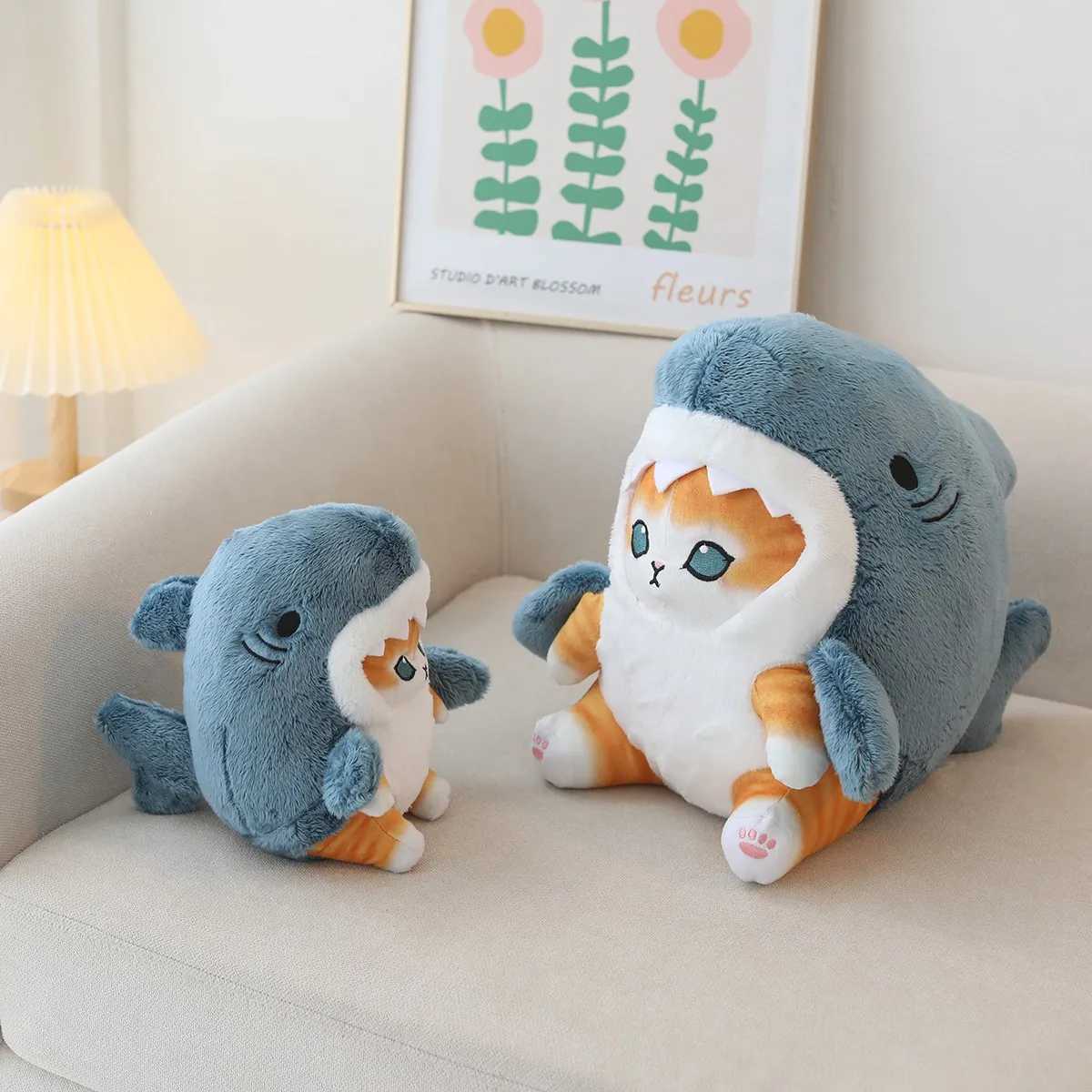 Cute Shark Cat Plush Creative Cosplay Sharks Doll Plush Stuffed Toy Kids Girls Boys Birthday Christmas Gift Room Home Decor C250925