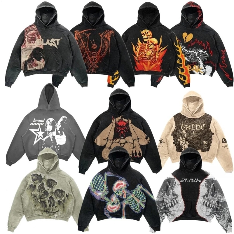 Punk Style Fashion Hoodies Women Funny Skulls Print Hooded Hoodie Digital Print Clothing Sweatshirts Y2k Tops 250118