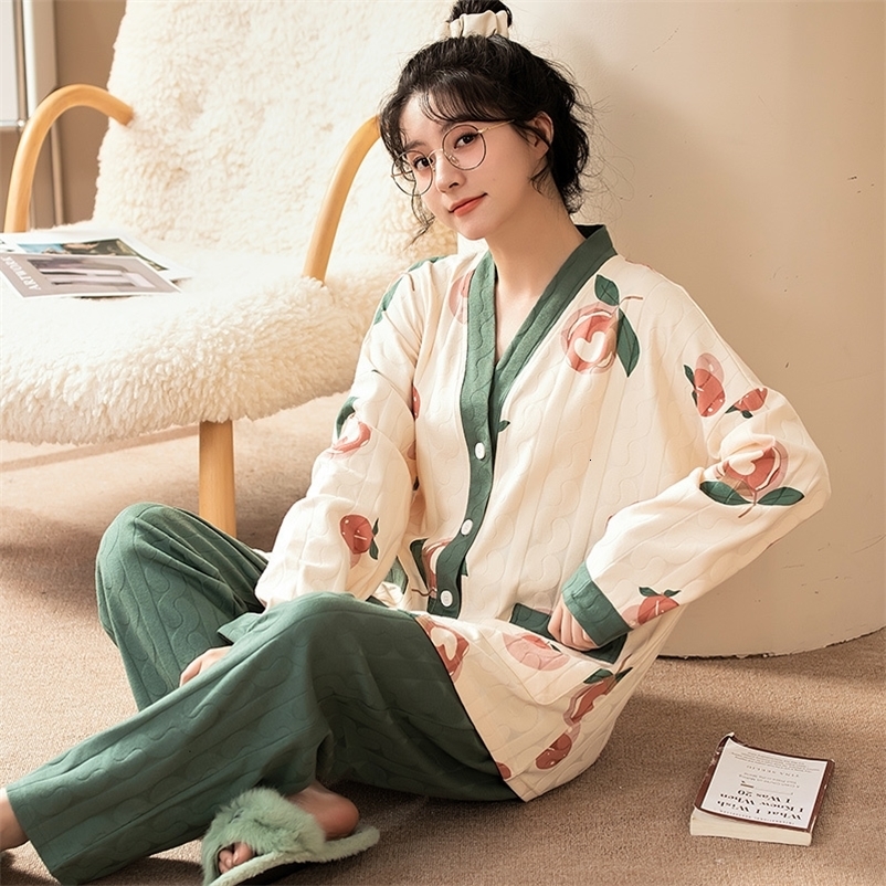 Women's Sleepwear Women's Japanese Kimono Pajamas Set V Neck Home Clothes Nightwear Cotton Sleepwear Loose Home Clothes Large Size Nightwear