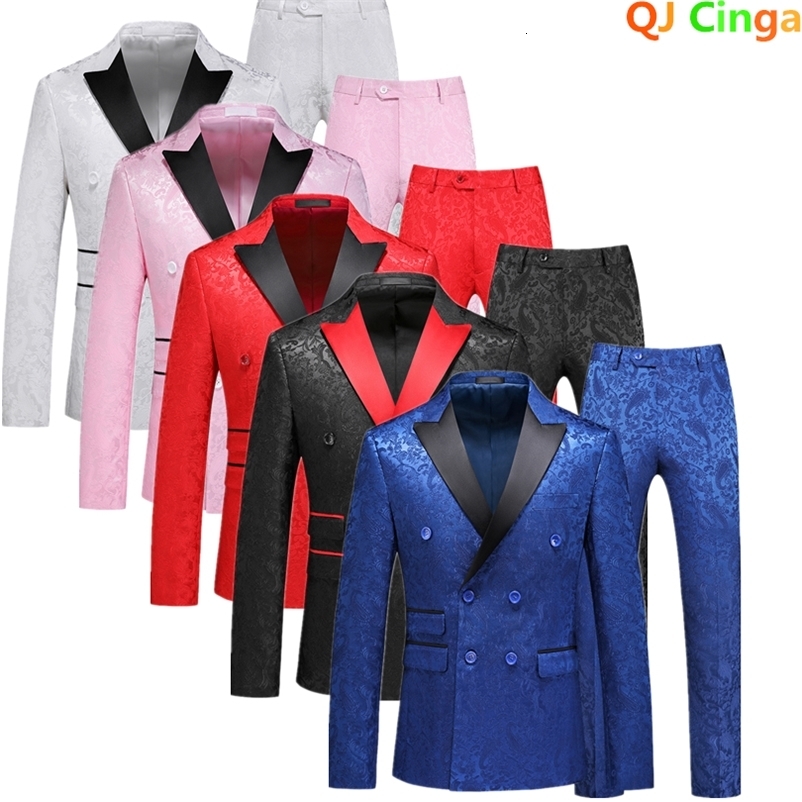 Men's Suits Blazers Red Men's Double Breasted Suit 3 Piece Tuxedo Wedding Party Dress Coat Pants Vest High Quality Terno Masculino S-6XL 230