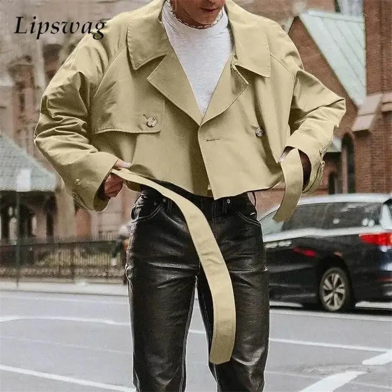 Fashionable Mens Crop Jackets Fall Vintage Y2K Loose Long Sleeve Short Jacket For Men Stylish Solid Color Turn-down Collar Coats 240809