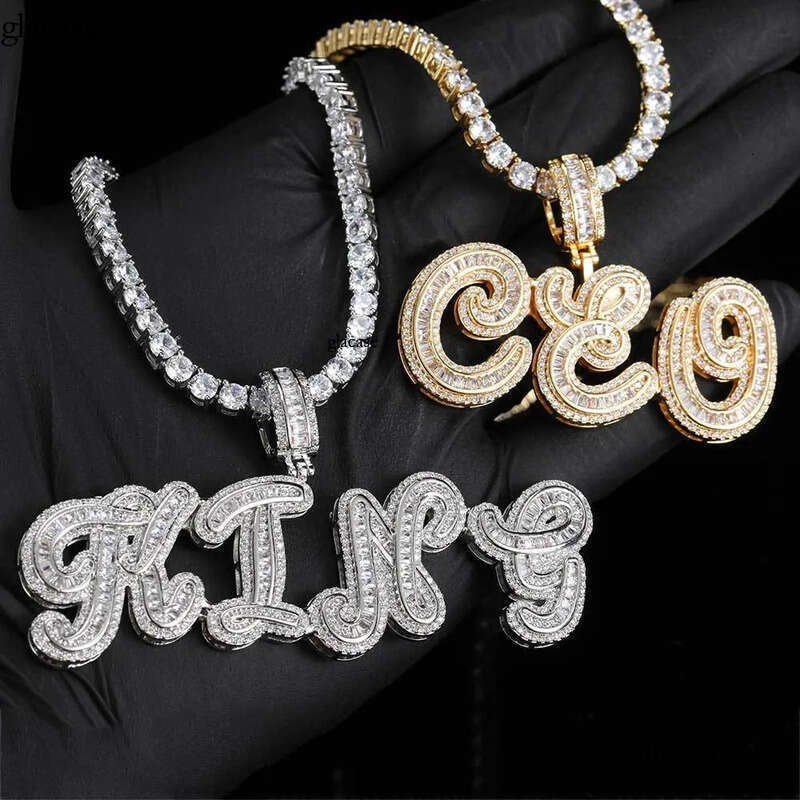 Hip Hop Cursive A-Z Custom Name Pendant Necklaces TopBling 5A T Zircon Women Men Jewelry