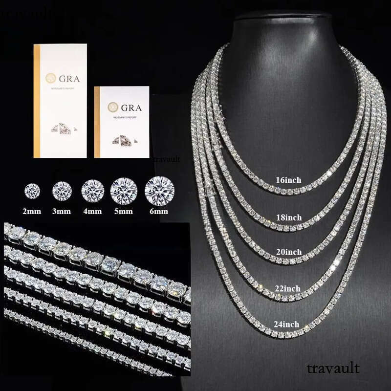 Pass Tester Bling VVS Dia Sterling Sier Iced Out Moissanite Tennis Chain Unisex Bracelet Necklace