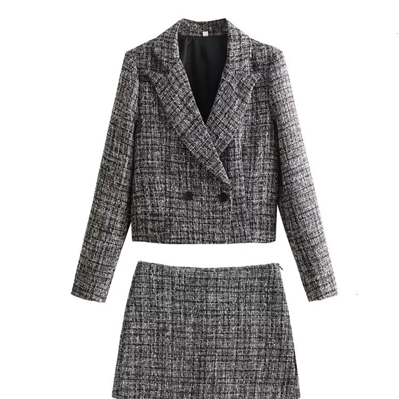 TRAFZA Womens Summer Fashion Plaid Short Casual V-neck Blazer Sexy High Waist Side Zipper Decorated Womens Culottes 2-piece 250109