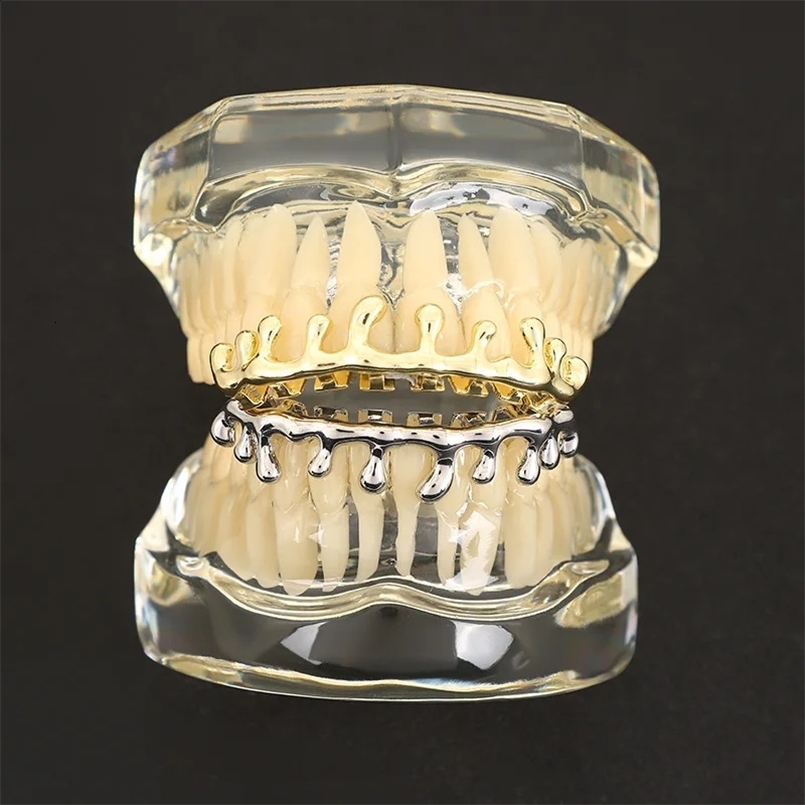 Liquid Water Drop Bottom Teeth Hip Hop Gold Plated Dental Grills For Women Men Tooth Caps Decor Punk Jewelry 250427