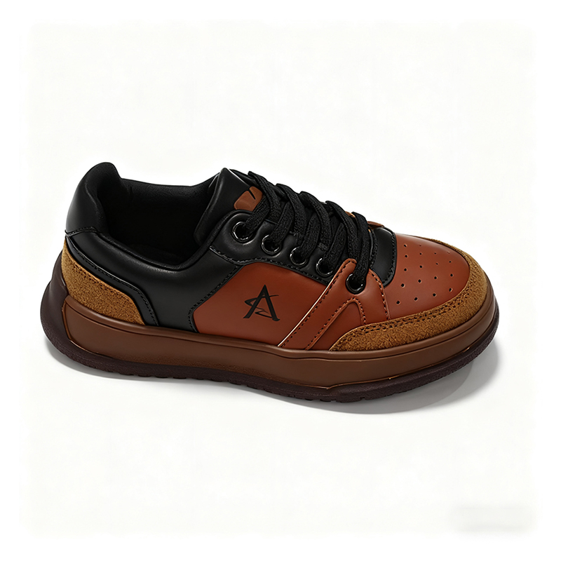 Casual Shoes Kids' Retro - Style Color - Block Casual Sneakers - Brown & Black Suede & Leather Mix, Lace - Up Design