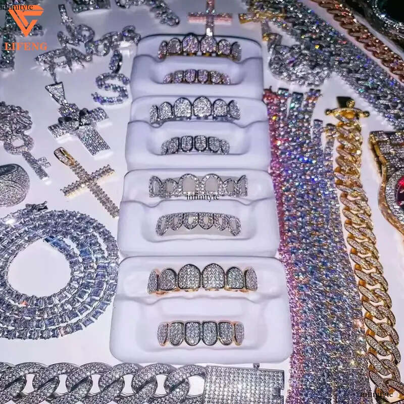 Lifeng Jewelry Deep Perm Cut Custom VVS Moissanite Hip Hop Honeycomb 16/20 Teeth White Gold Dia Ice Out Grillz aaa