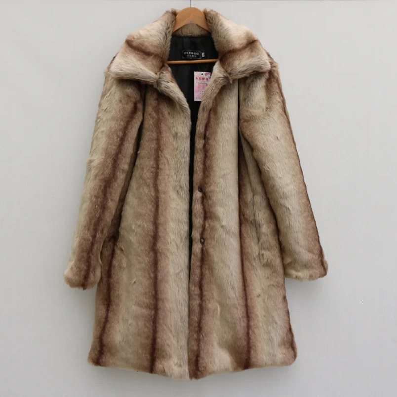 S-6XL size fashionable mens fur leather jacket brown windproof and warm artificial fox fur mink mens winter coat outdoor sports and leisure long park 