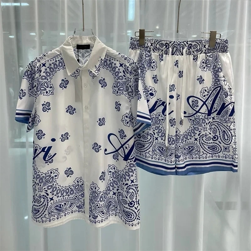 Summer Mens 2-piece digital print suit high quality shorts suit Summer short-sleeved shirt 240429