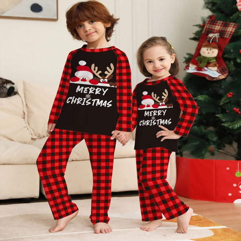 Merry Christmas plain weave childrens clothing set baby jumpsuit Pjs matching pajamas set for boys and girls cute soft sleepwear 241118