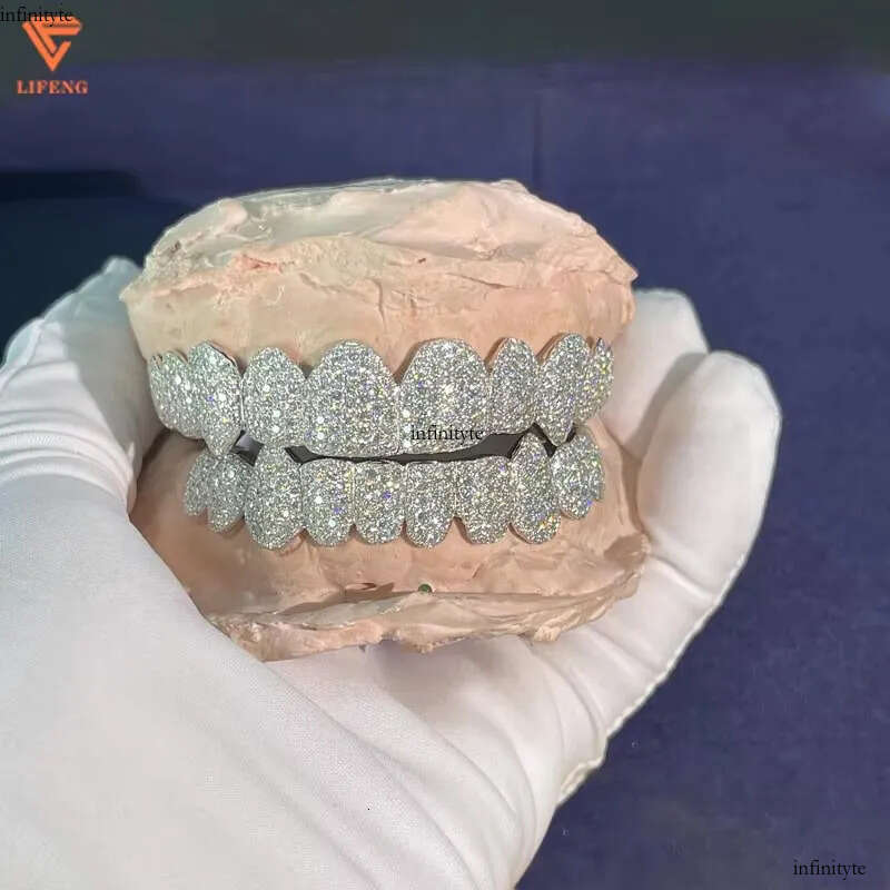 Lifeng Jewelry Deep Perm Cut Custom VVS Moissanite Hip Hop Honeycomb 16/20 Teeth White Gold Dia Ice Out Grillz aaa