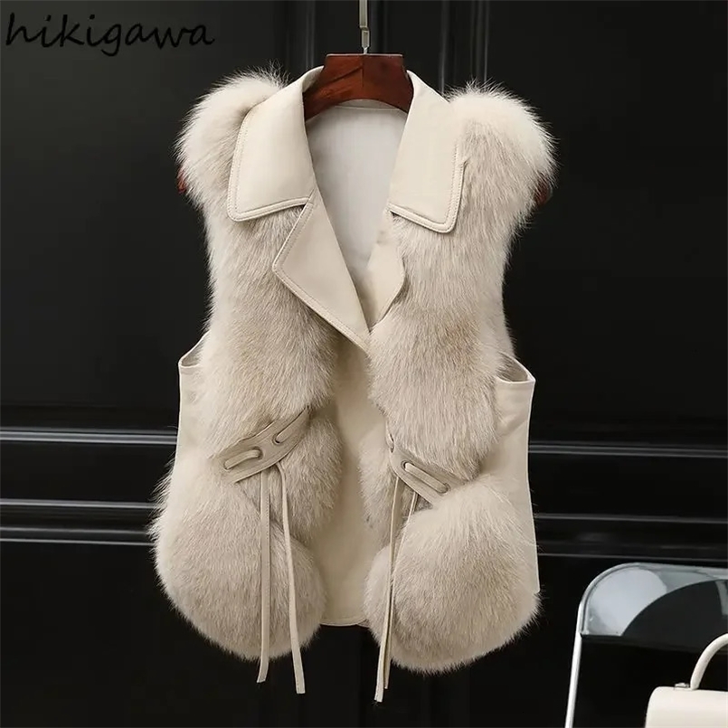 Autumn and Winter Clothing Leather Fox Fur Vest Womens Waistcoat Thicked Warm Temperament Tanks Jackets Ropa Mujer 241205
