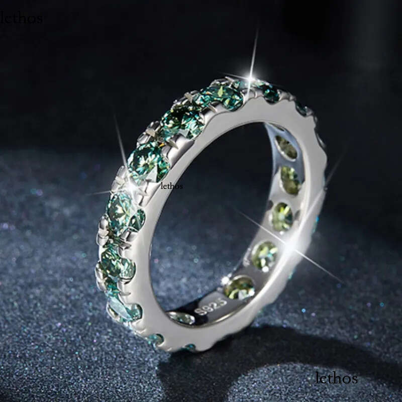 Men Women Rings Sterling Sier Dia Passed Test 4mm Blue Green Moissanite Ring for Party Wedding Nice Gift a4