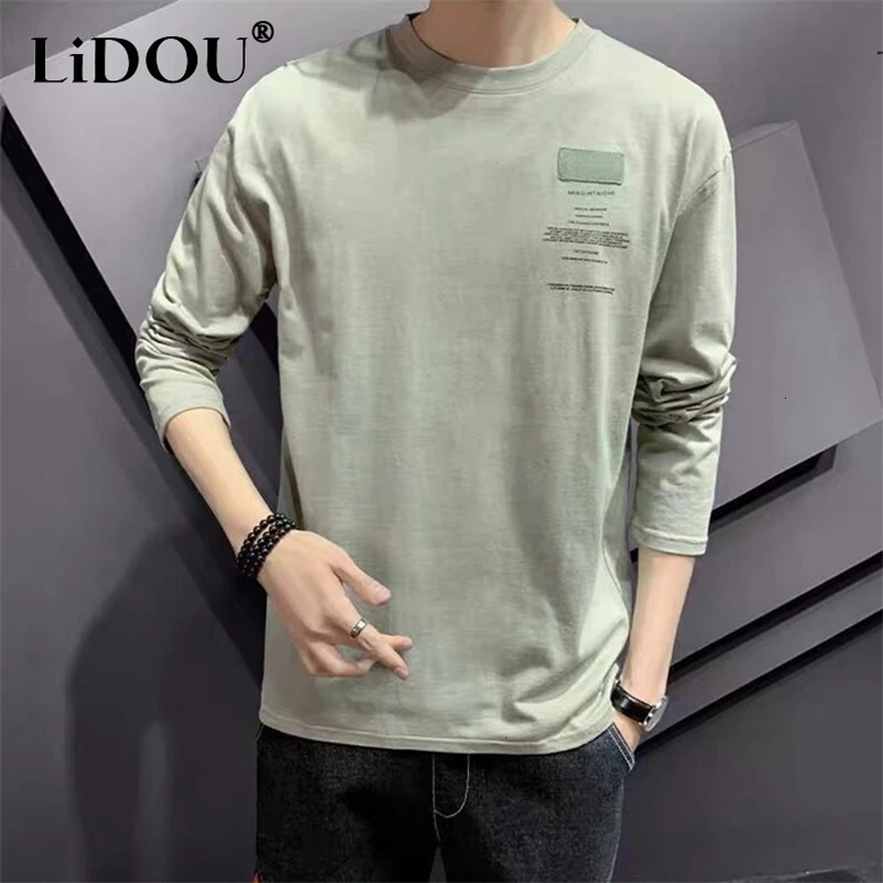 Spring Autumn Fashion Trend Letter Print T-shirts Men Long Sleeve Loose Casual Tops Man Hip Hop All Match Y2K Male Street Wear 240716