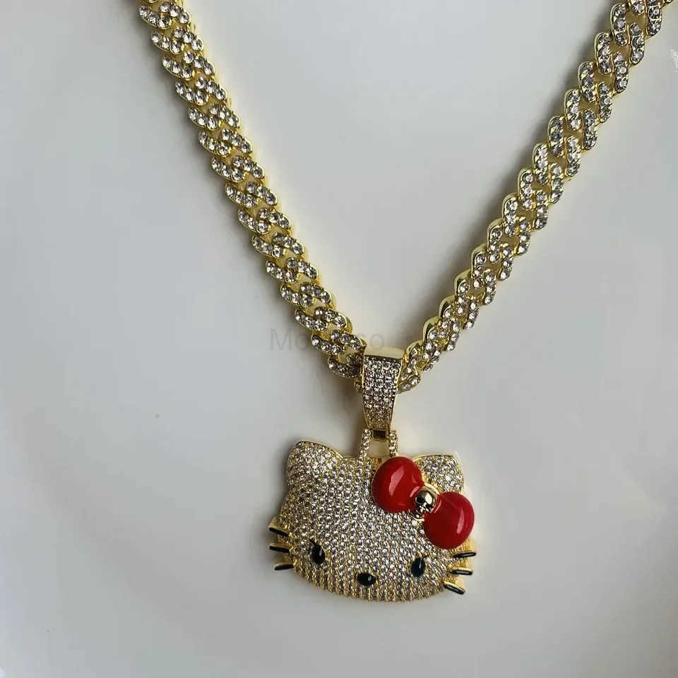 Sanrio Kawaii Hello Kitty Diamond Necklace Diamond Cuban Chain Sanrio Fashion Anime Accessories for Men Women Holiday Gifts L250925