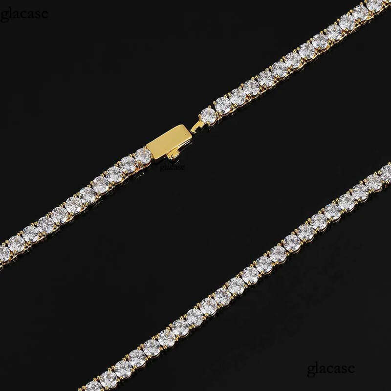 Hip Hop Tennis Chains Jewelry TopBling 5A Zircon Dia Necklaces Spring Clasp Real Gold Plated 3mm 4mm 5mm