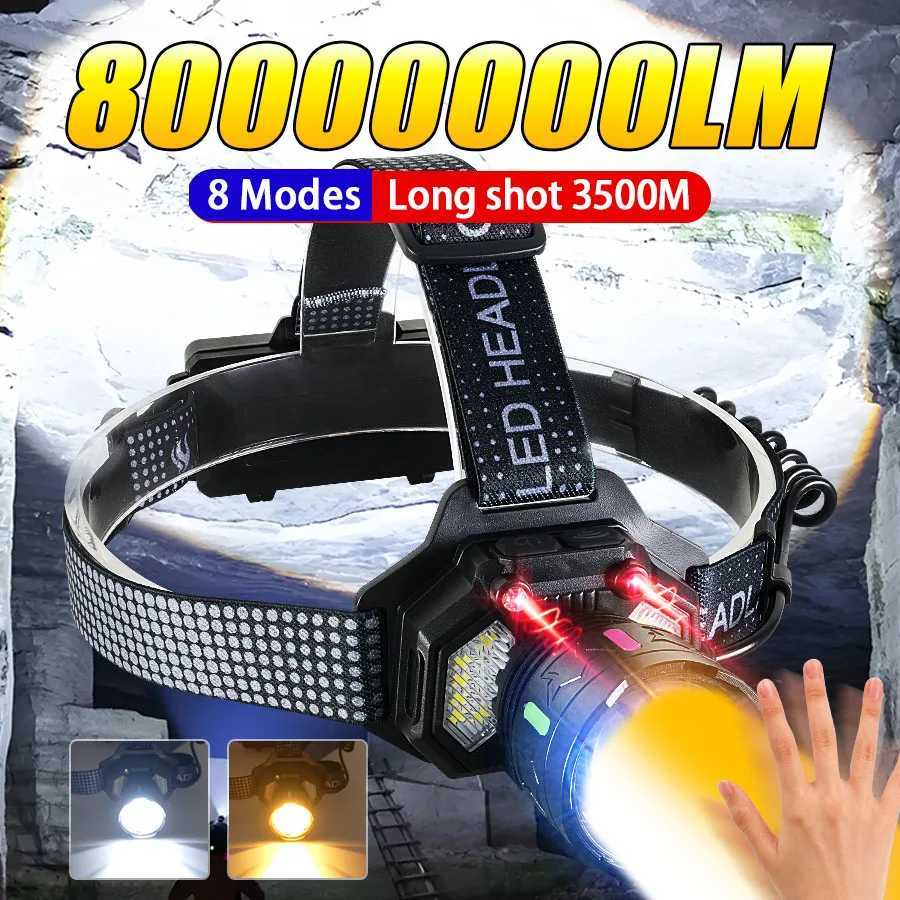 Super Bright LED Headlamp High Power Headlights USB Rechargeable Head Flashlight 8 Modes Outdoor Head Lights for Fishing Camping J250925