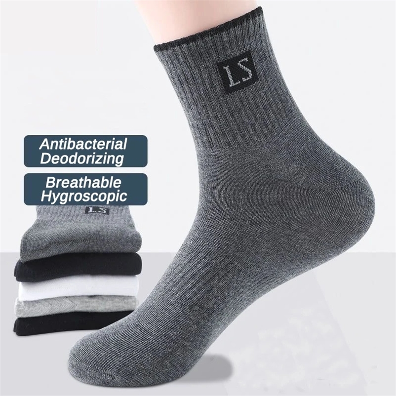 10Pcs=5Pairs High Quality Men Socks Cotton Breathable Sweat-Absorbent Middle Tuble Black Socks Deodorant Business Men Gift Sock 240703