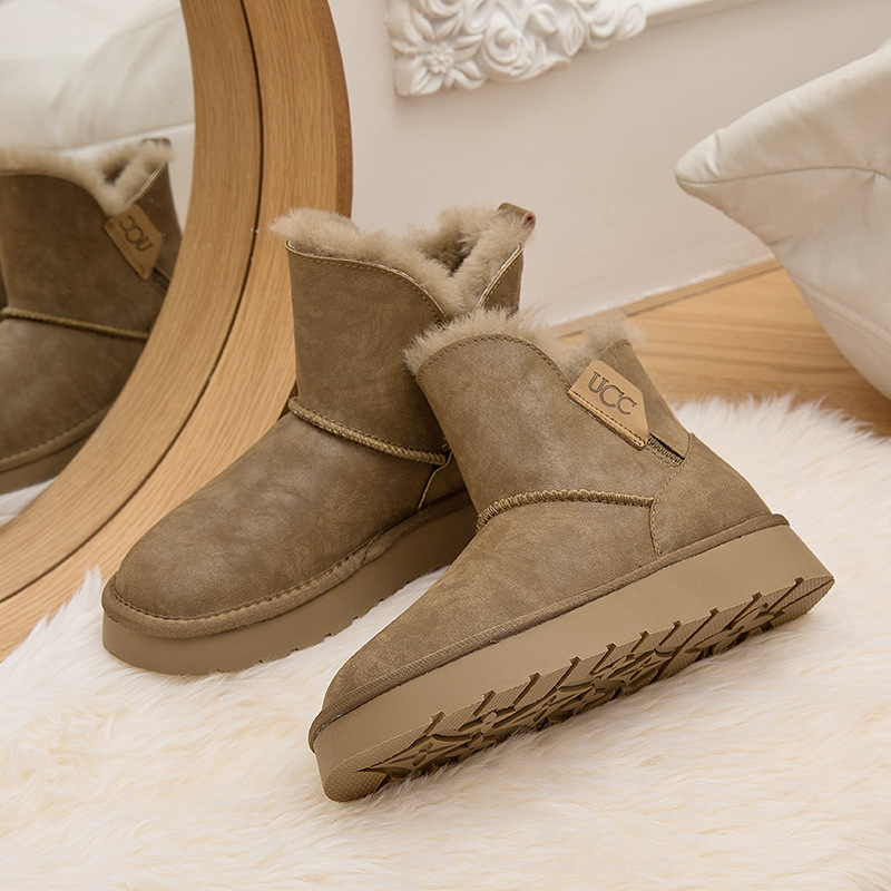 CE designer shoes Free shipping oxhide affordable luxury Winter anti slip snow boots with thick plush cotton shoes Pure yellow plain