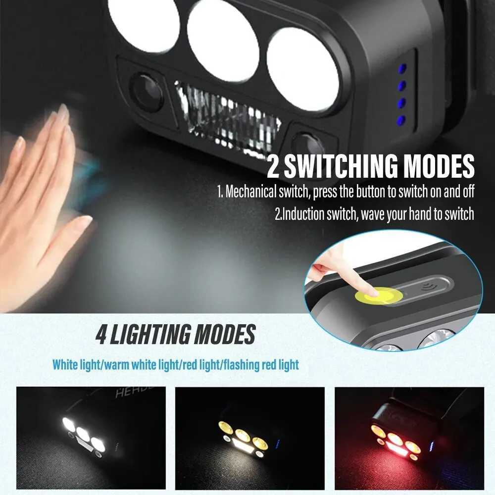 Rechargeable Induction Fishing LED Headlamp With XPGCOB Ultrabright Light Support White LightRed Light Ultralight Lamp Body J250925