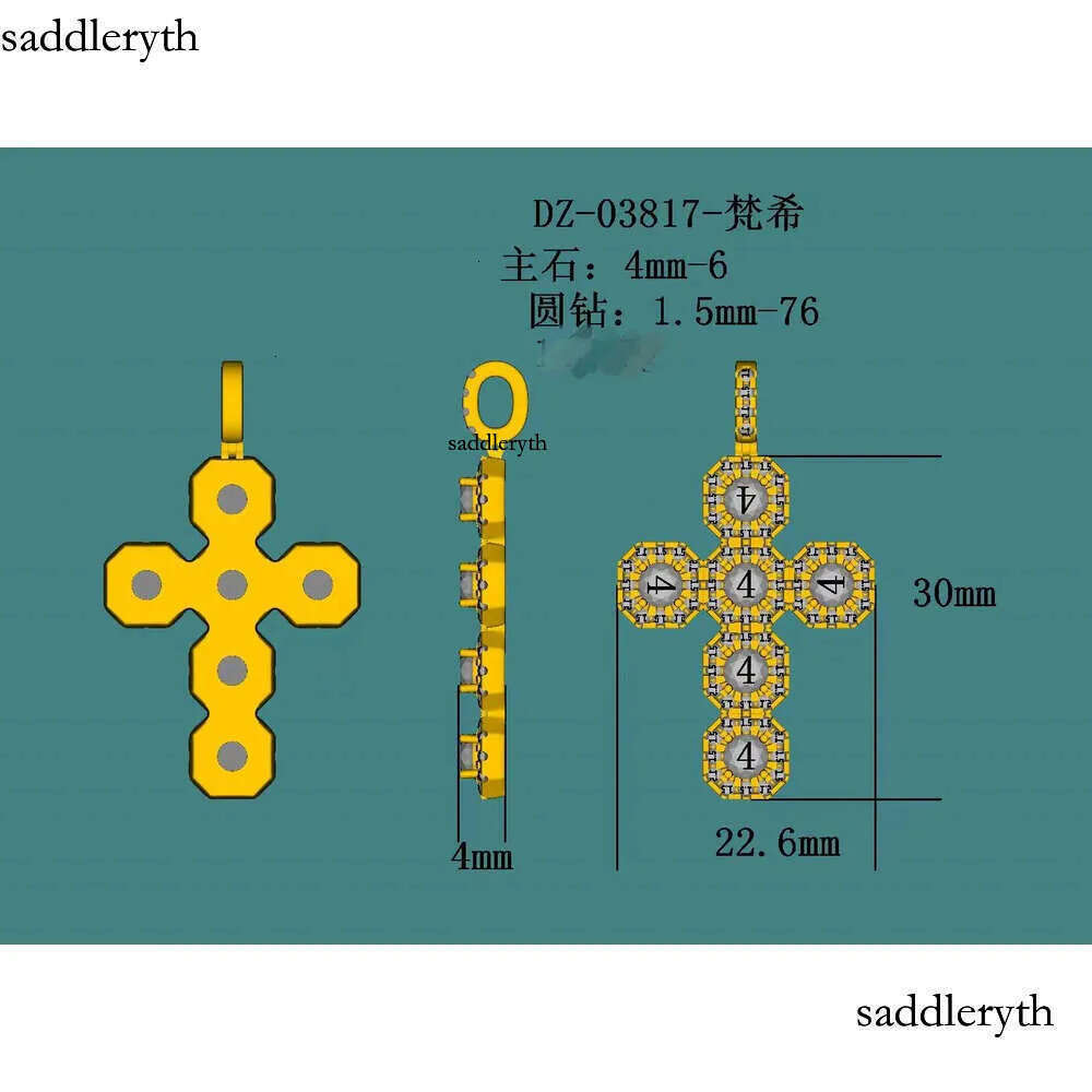 New Design 4mm 5mm 6mm Moissanite Dia Halo Hip Hop Cuban Cross Pendant for Tennis Chain Jewelry 1f