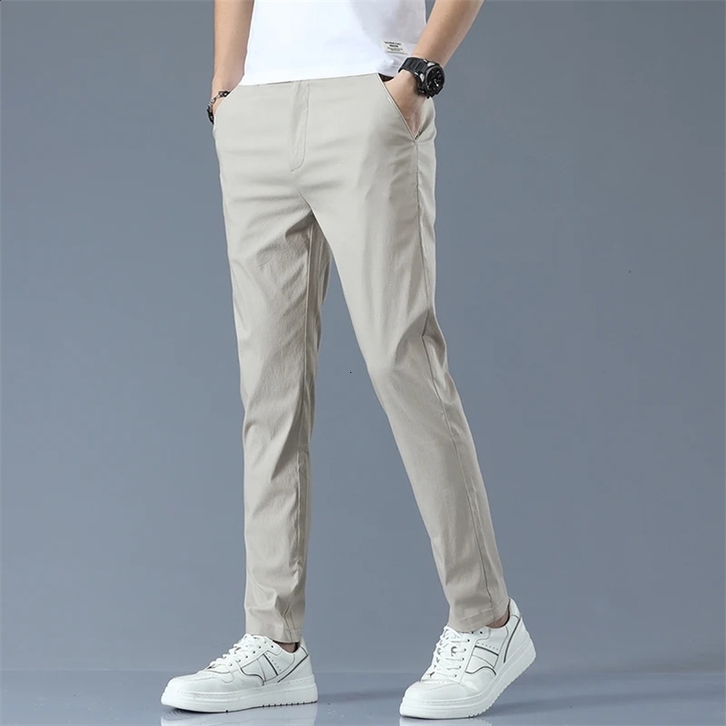 Slim Fit Casual Pants Men Lightweight Classic Straight Trousers for Men Breathable Cotton Joggers Business Solid khaki Pants 240910
