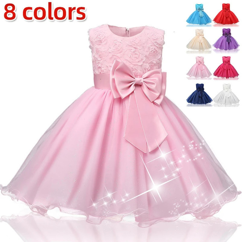 Baby Girls Dress Princess Party Dress Flower Elegant Wedding Gown Big Bow Birthday Kids Dresses for Girls Children Tutu Dresses 241219