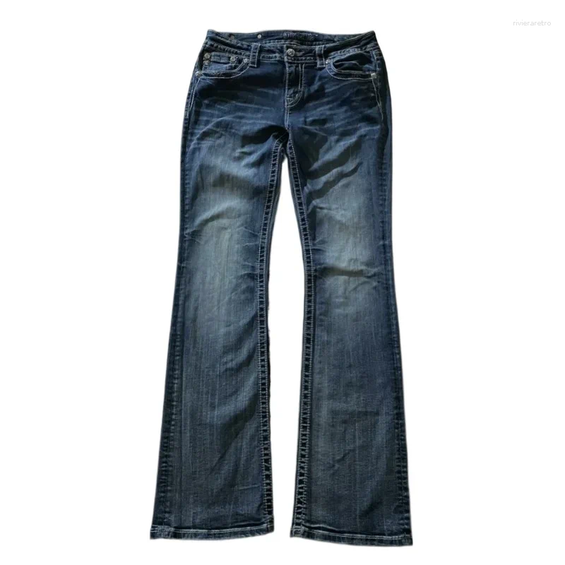 Women's Jeans Retro Miss Me Boot Cut Female Y2K Blue Embroidered Wing Pocket Hip Hop Harajuku Gothic Wide Pants Street Wear Z260313