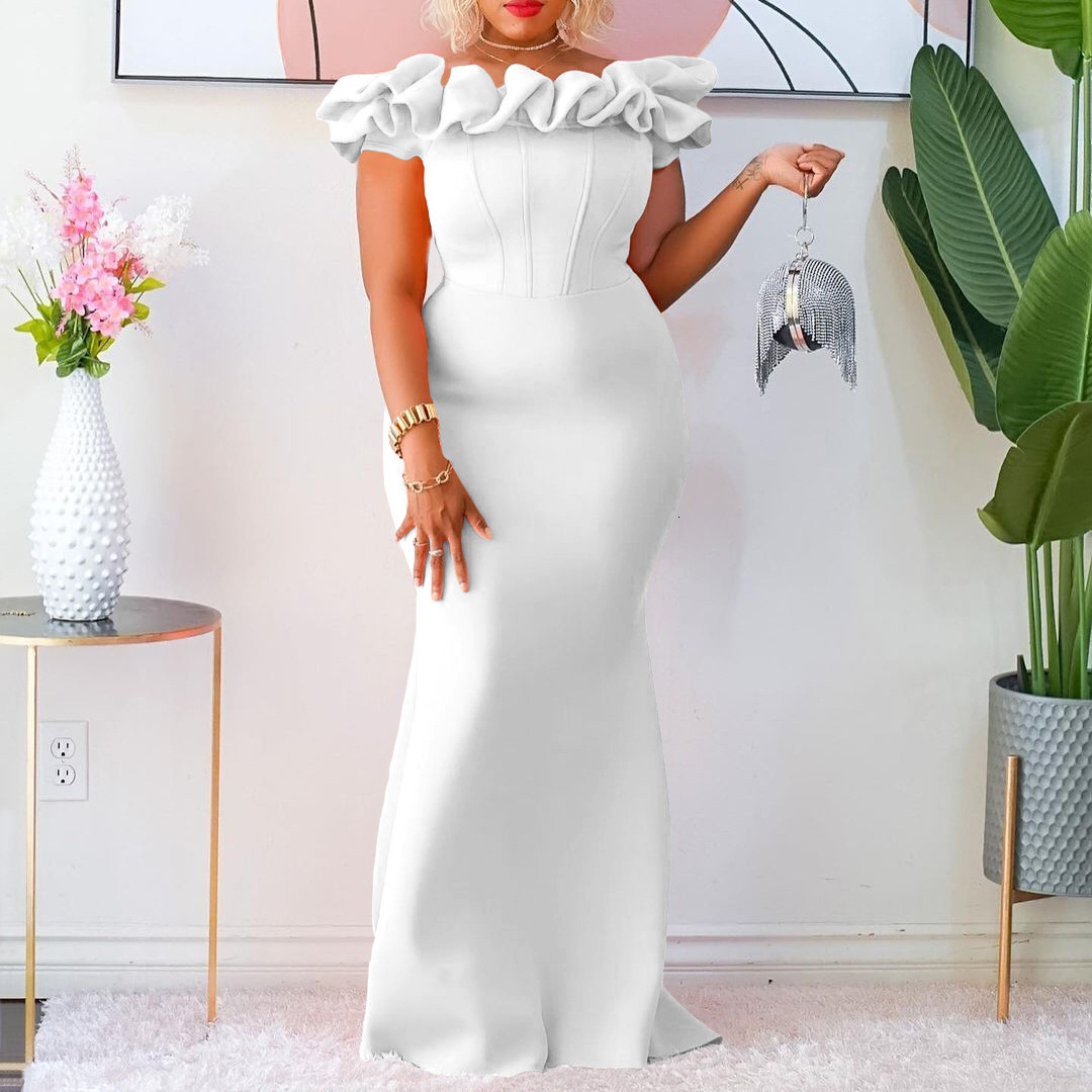 D3192 Women's Fashion 2023 New Solid Color Mermaid with Ruffled Hem Slim Fit Evening Gown Long Dress