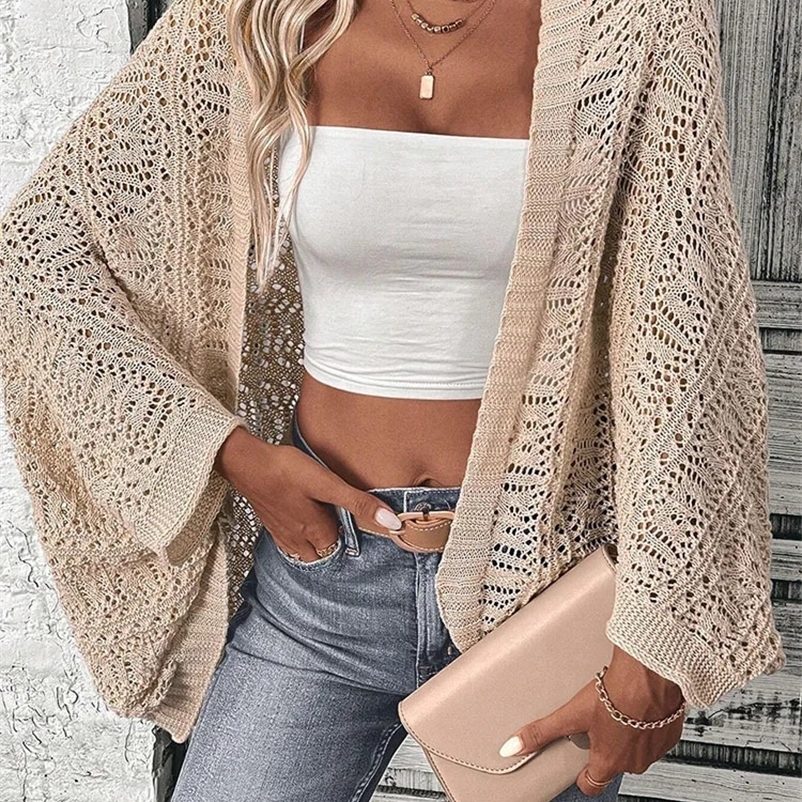 Polyester 100.00% solid color camisole knit cardigan elegant front open bat wing sleeve loose cardigan for women 250516