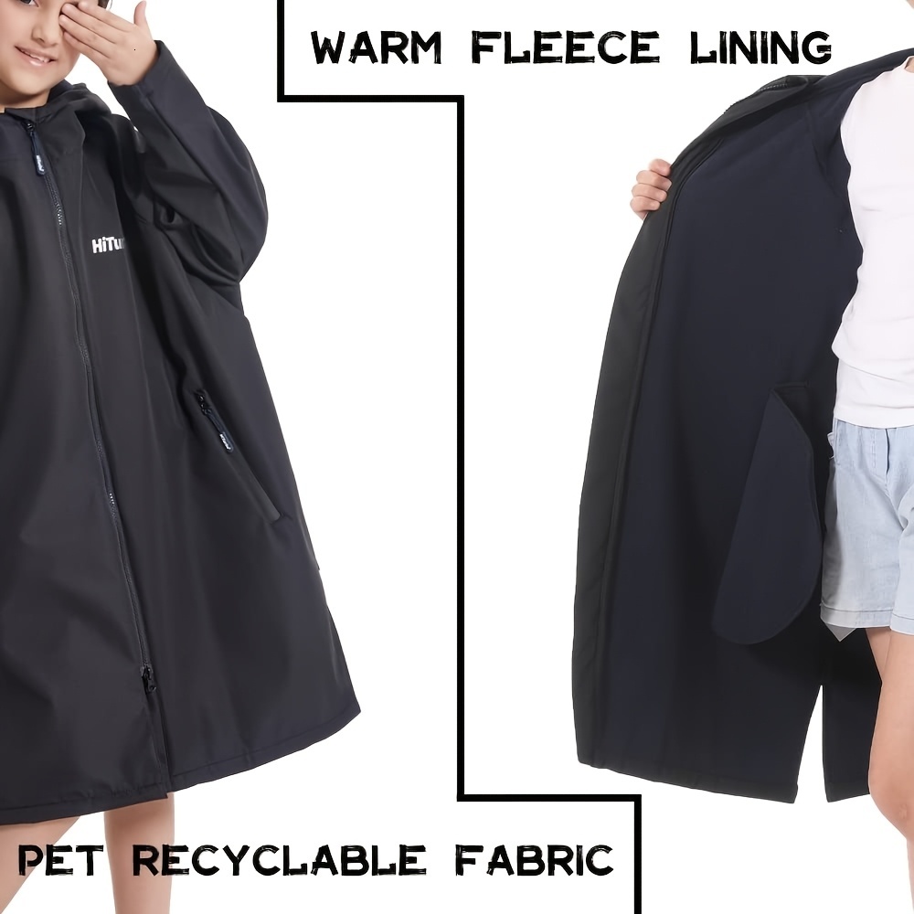 1 Piece HiTurbo Surfing Cloak Changing Robe, Long Sleeve Warm Fleece Lined with Hood, Swimming, Surfing, Diving, Camping, Hiking, Swimming Bathrobe, C