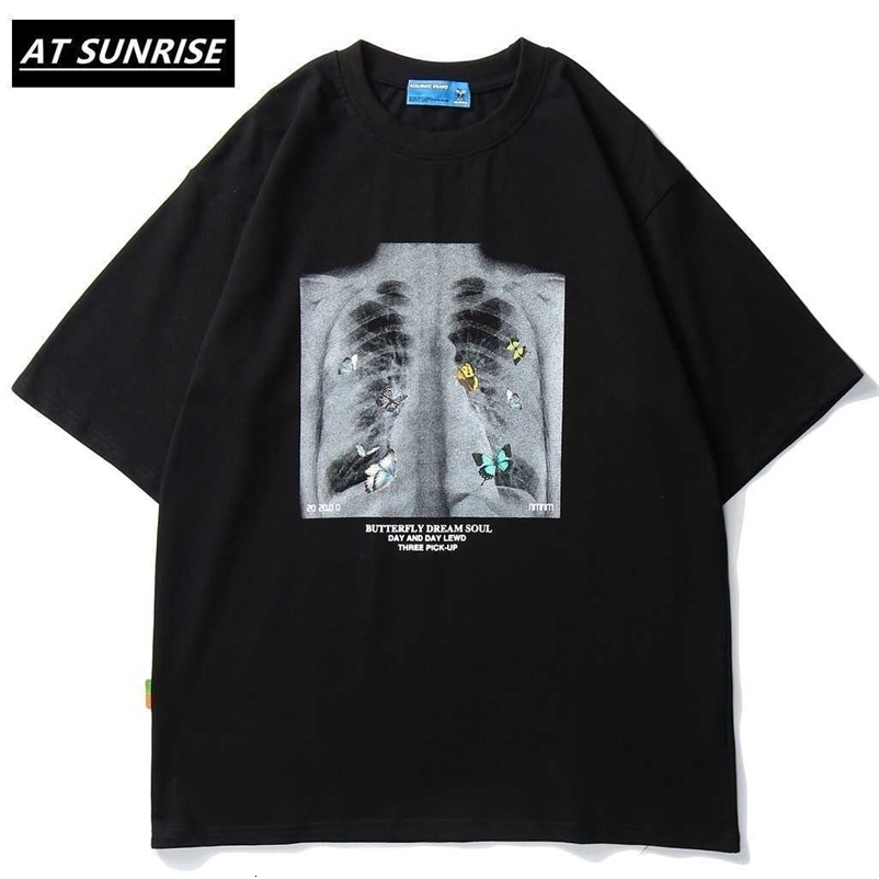 Men Hip Hop T Shirt butterfly Picture Retro T-Shirt Streetwear Harajuku High Street Tshirt Oversized Summer Black WhiteTops 210715
