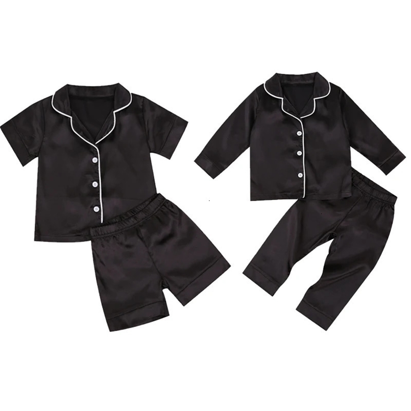 -09-09 Lioraitiin 1-7T Toddler Baby Black Satin Pajamas Infant Boy Short/Long Sleeve Pants Sleepwear Casual 2PCS Homewear 250219