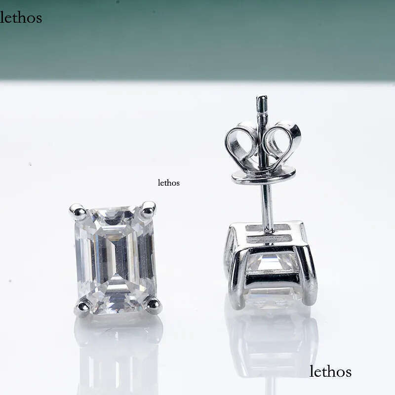 JoyceJelly 0.5-2CT Emerald Cut Rectangle Moissanite Earrings Unisex S Sterling Sier Jewelry Classic Ear Studs For Man Women d8