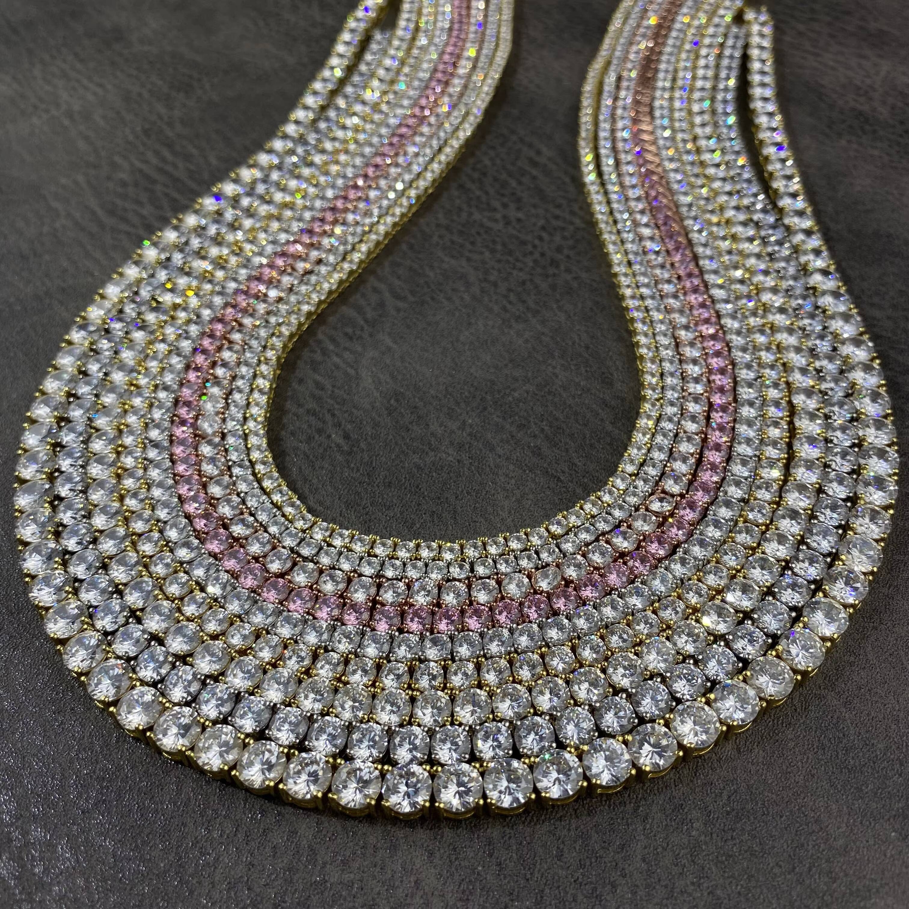 18K Gold Plated Hiphop Jewelry 3mm 4mm 5mm 6mm Iced Out CZ Tennis Chain Necklace