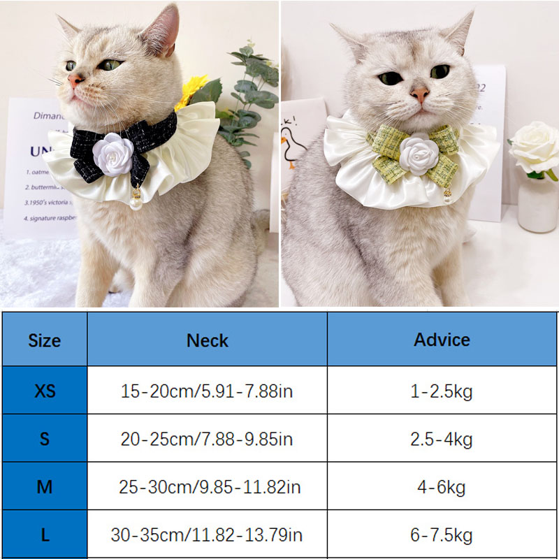 Luxury Cat Collars Elegant Cowbot Pet Woven Straw Cat Neckerchiefs for Daily Collocation Camellia for Photo
