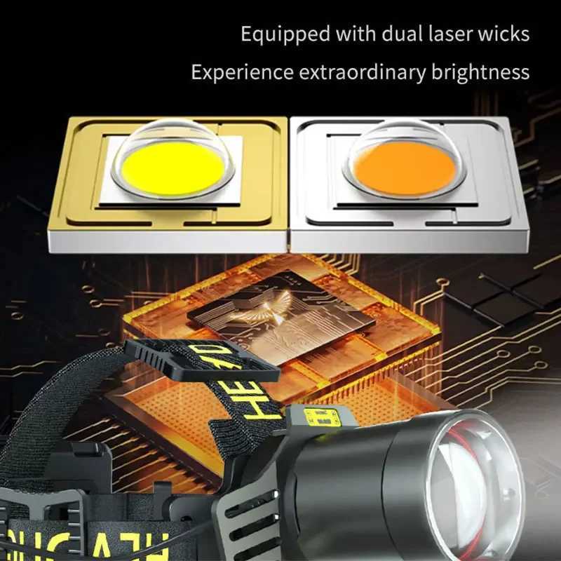 Dual Laser Rechargeable Head Flashlight Led Headlamp High Power Headlight Waterproof Super Bright Head Torch J250925