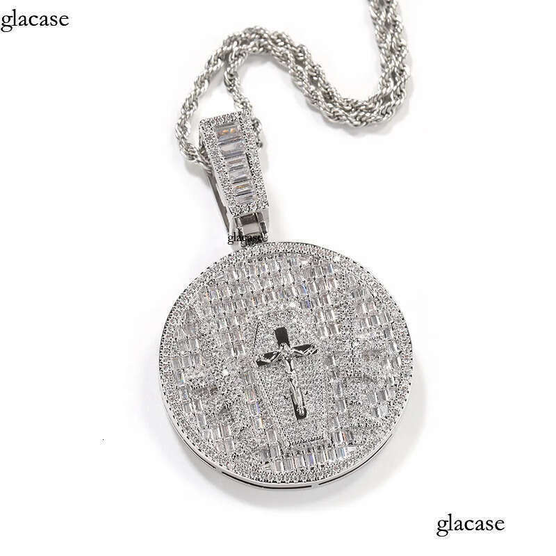 Hip Hop Jesus Cross Pattern Pendants Necklace TopBling White 5A Zircon Religious Jewelry