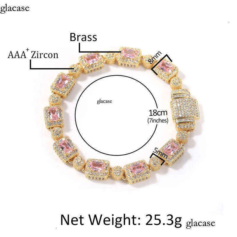 Hip Hop Tennis Chain Necklace Bracelet White Pink Zirocn Gold Plated Men Women Lover Couple Jewelry