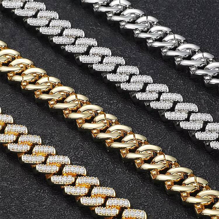 JWY Customized Trend 12mm High Quality 18K Gold Plated Brass Hip Hop Link Chain Moissanite Necklace for Anniversaries Rapper Style