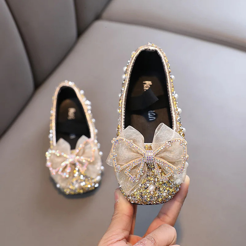 AINYFU Spring Childrens Lace Bow Princess Shoes Girls Color Sequins Leather Shoes Kids Soft-Soled Wedding Shoes H807 241219